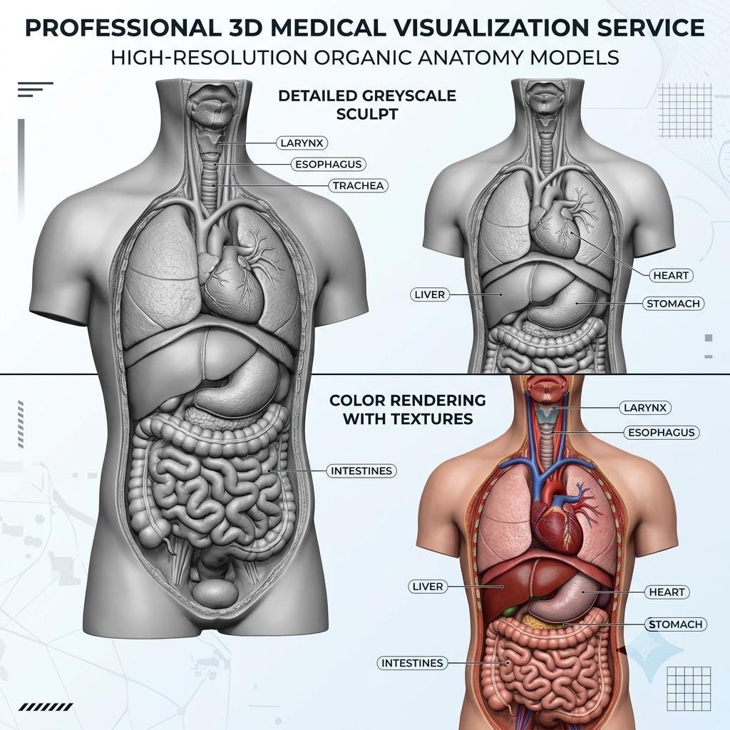 Medical 3D Visualization Anatomy Sculpting Service, Human Organ Model by VFX Artist, Digital Download