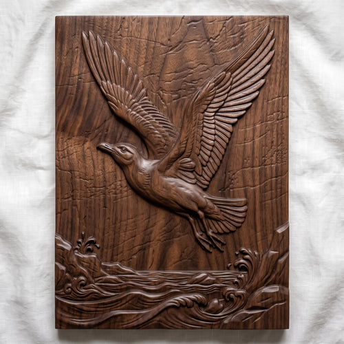 Seagull STL 3D Model, Flying Over Ocean Waves, CNC Relief, Digital Download
