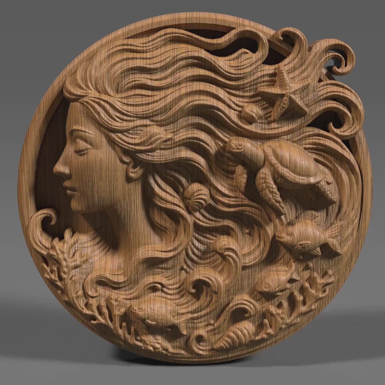 Ocean Goddess 3D Relief STL File: Mermaid, Sea Life CNC Laser Embossing