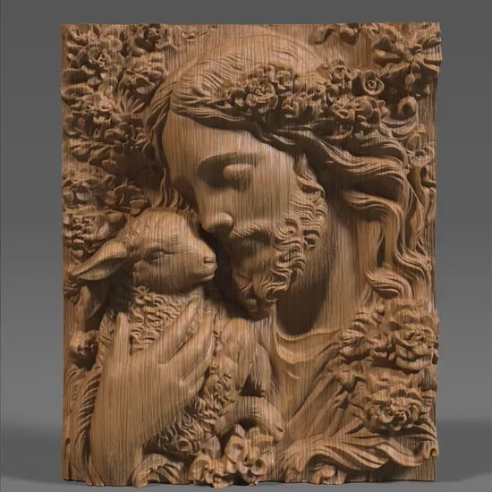 Jesus with Lamb Bas Relief STL File: Christian 3D Model (Digital Download