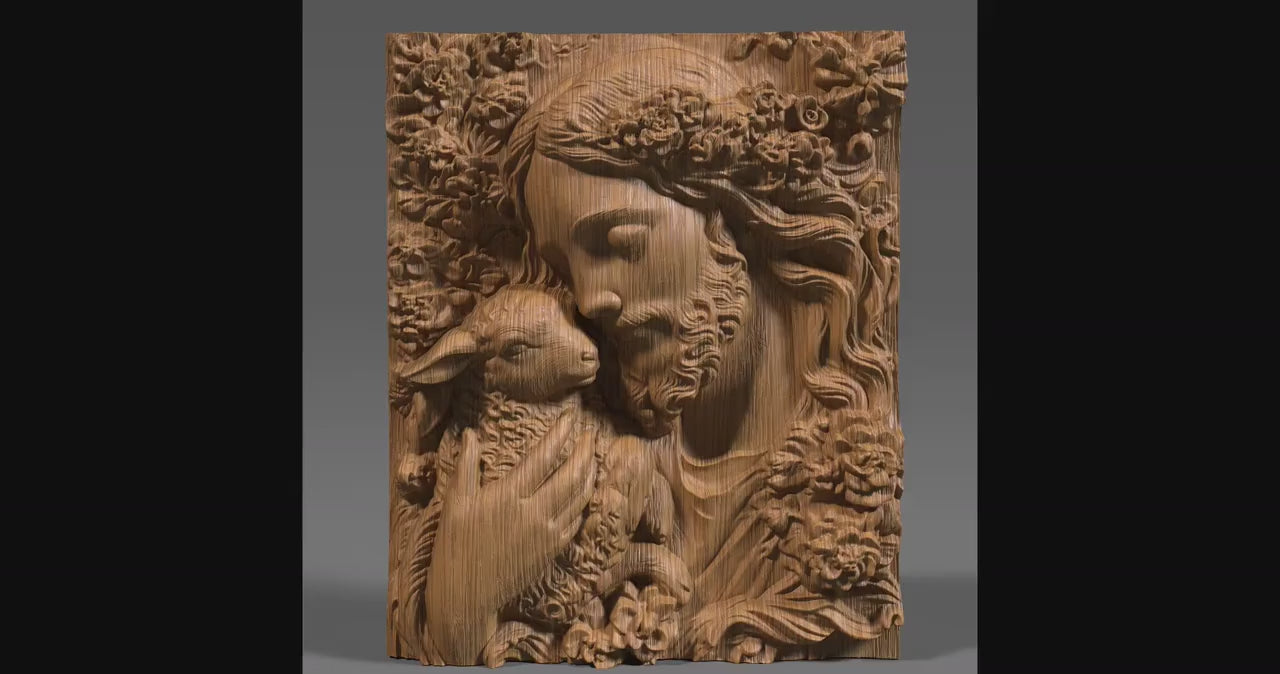 Jesus with Lamb Bas Relief STL File: Christian 3D Model (Digital Download
