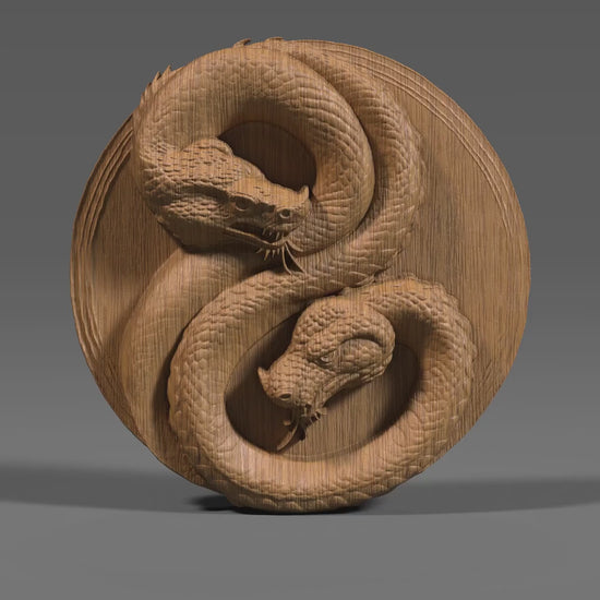 Year of the Snake Yin Yang Bas Relief: CNC, Laser, 3D Print (Digital Download)