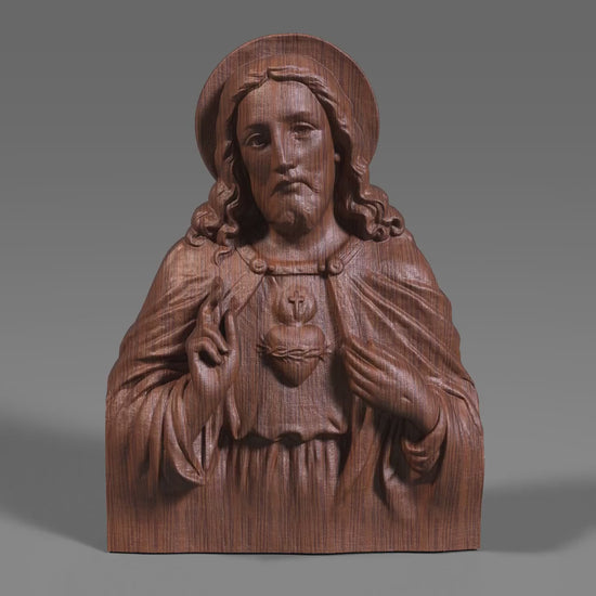 Sacred Heart of Jesus Bust: 3D Wood Carving Bas Relief (Digital Download)