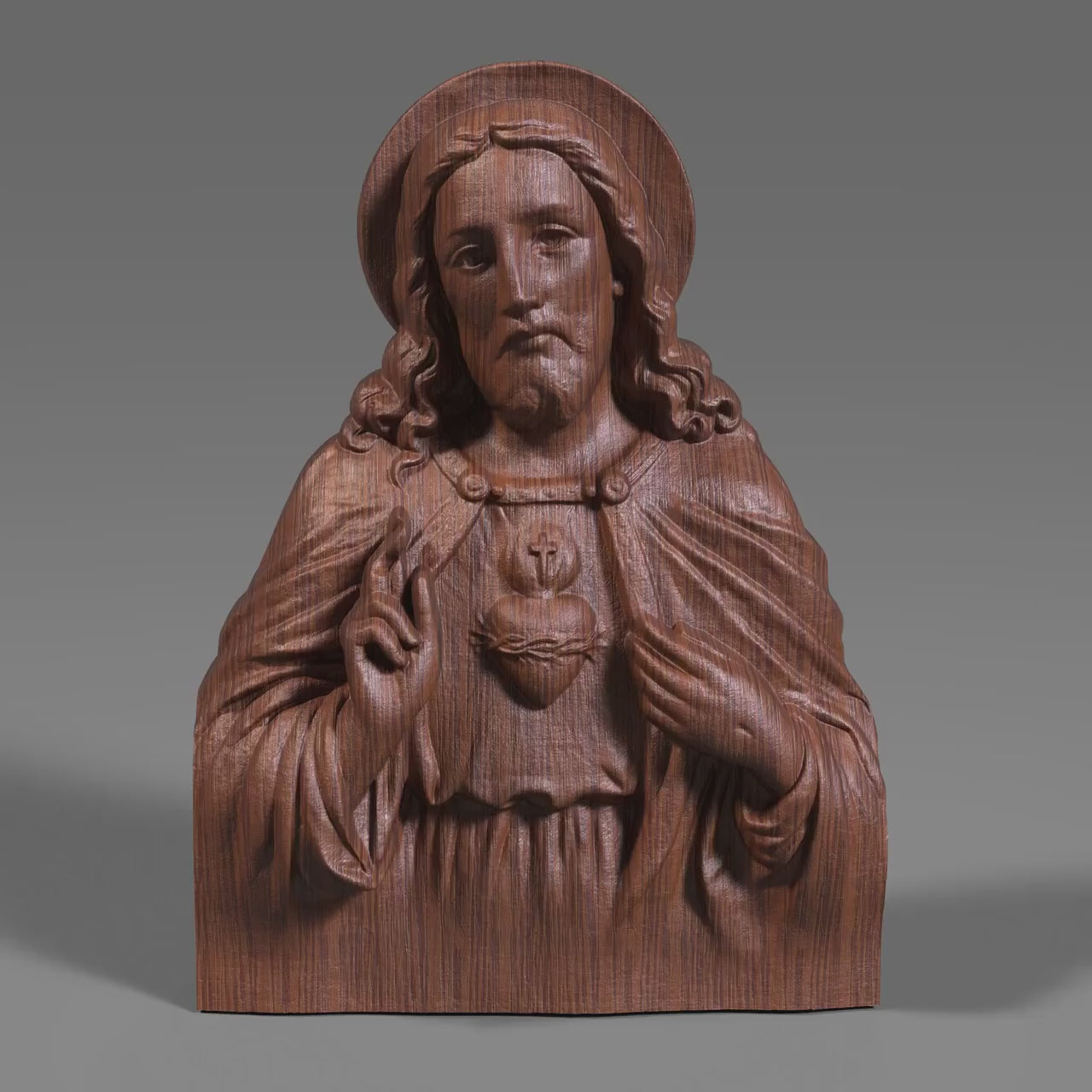 Sacred Heart of Jesus Bust: 3D Wood Carving Bas Relief (Digital Download)