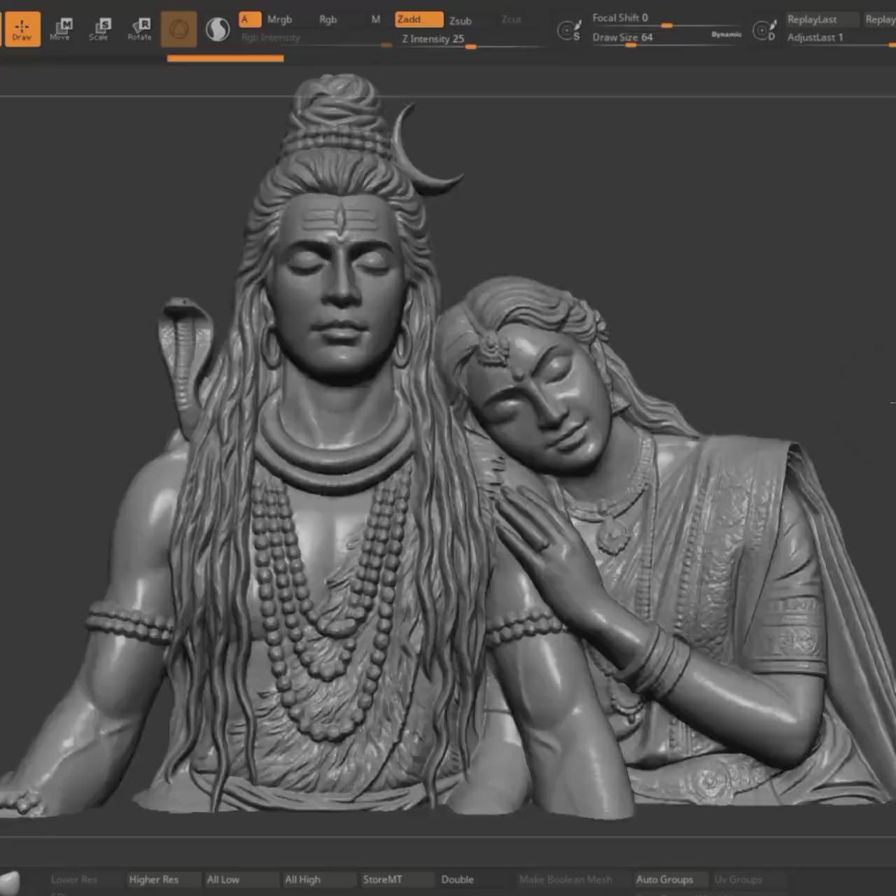 Shiva Parvati STL 3D Model: Hindu God Bas Relief Wall Art (Digital Download)