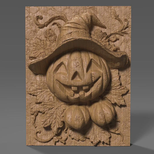 3D Carved Wooden Jack-o'-Lantern - Halloween Wall Art