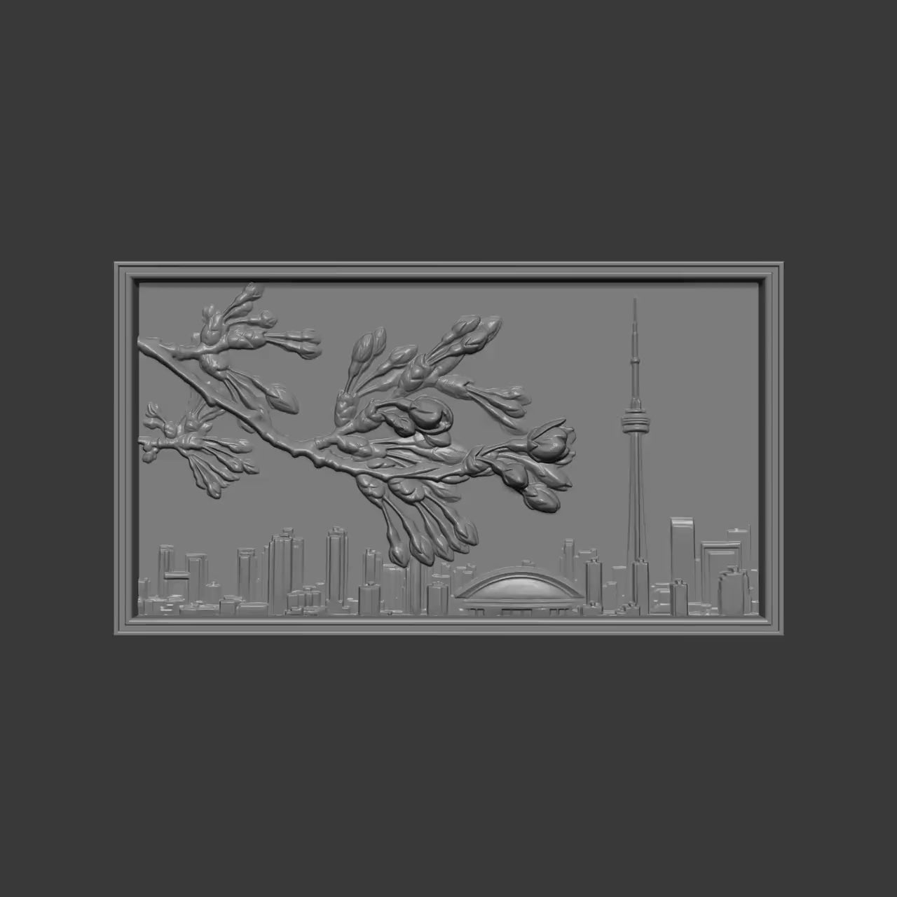 Toronto Skyline Cherry Blossom 3D STL Relief Model | Spring Cityscape Wall Art (Digital Download)