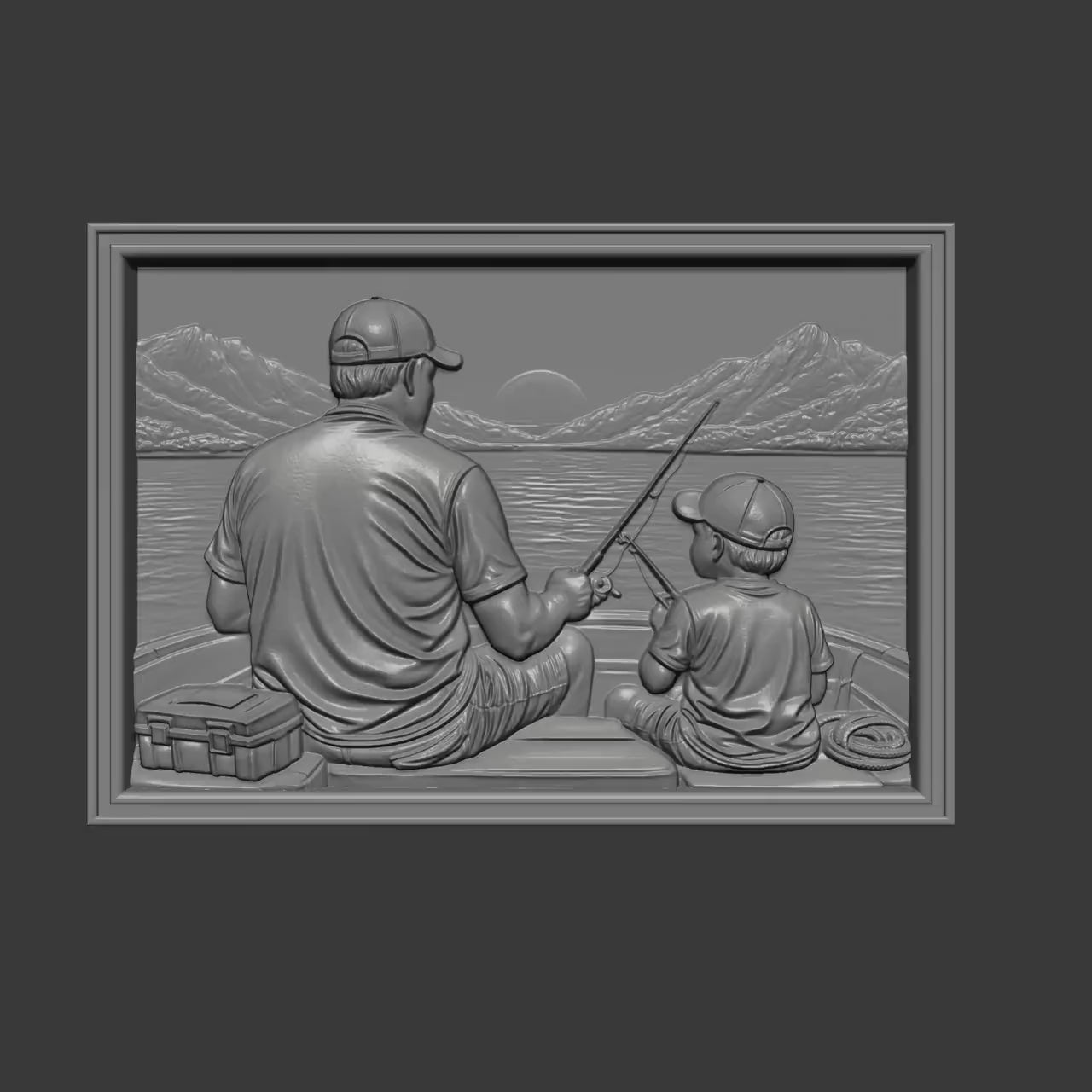 Father Son Fishing 3D Relief Model | Father’s Day Wall Art (Digital Download)