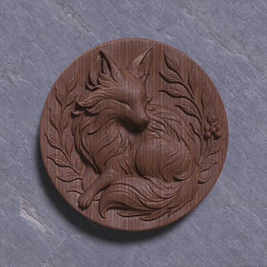Fox Medallion STL File: Floral Bas Relief 3D Print Decor