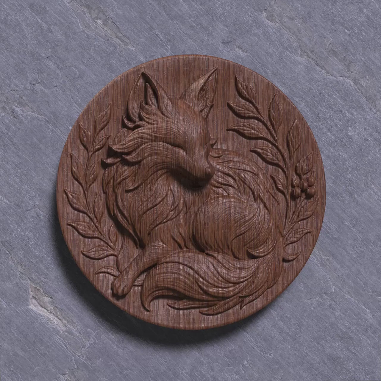 Fox Medallion STL File: Floral Bas Relief 3D Print Decor