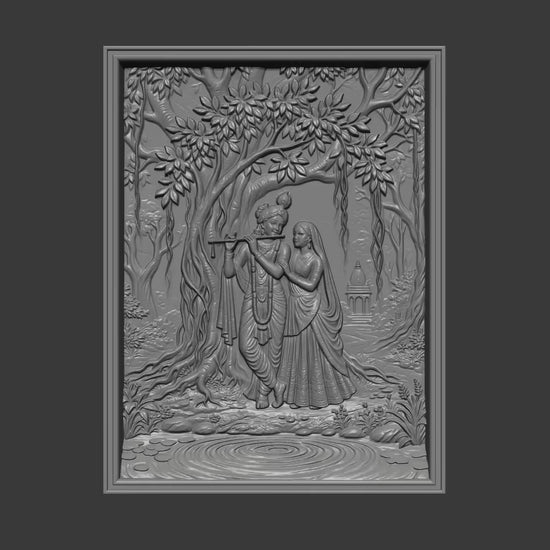 Krishna Radha Love Scene 3D STL Relief Model | Spiritual Hindu Wall Art (Digital Download)