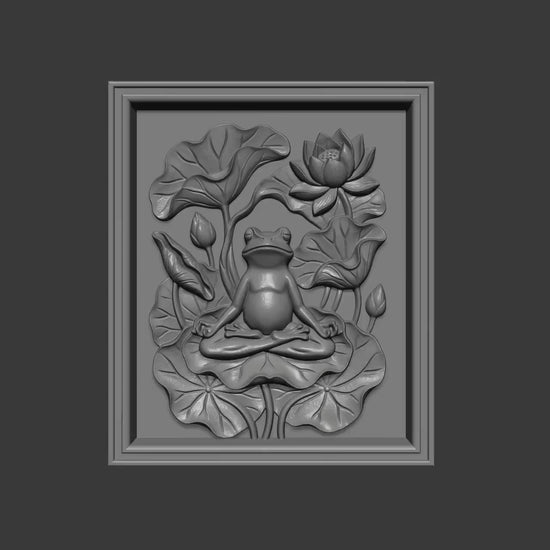 Meditating Frog Lotus 3D Relief| Spring Zen Wall Art(Digital Download)