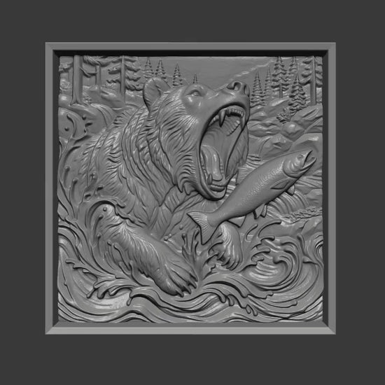 Grizzly Bear Salmon Catch 3D STL Model | Wildlife Wall Art (Digital Download)