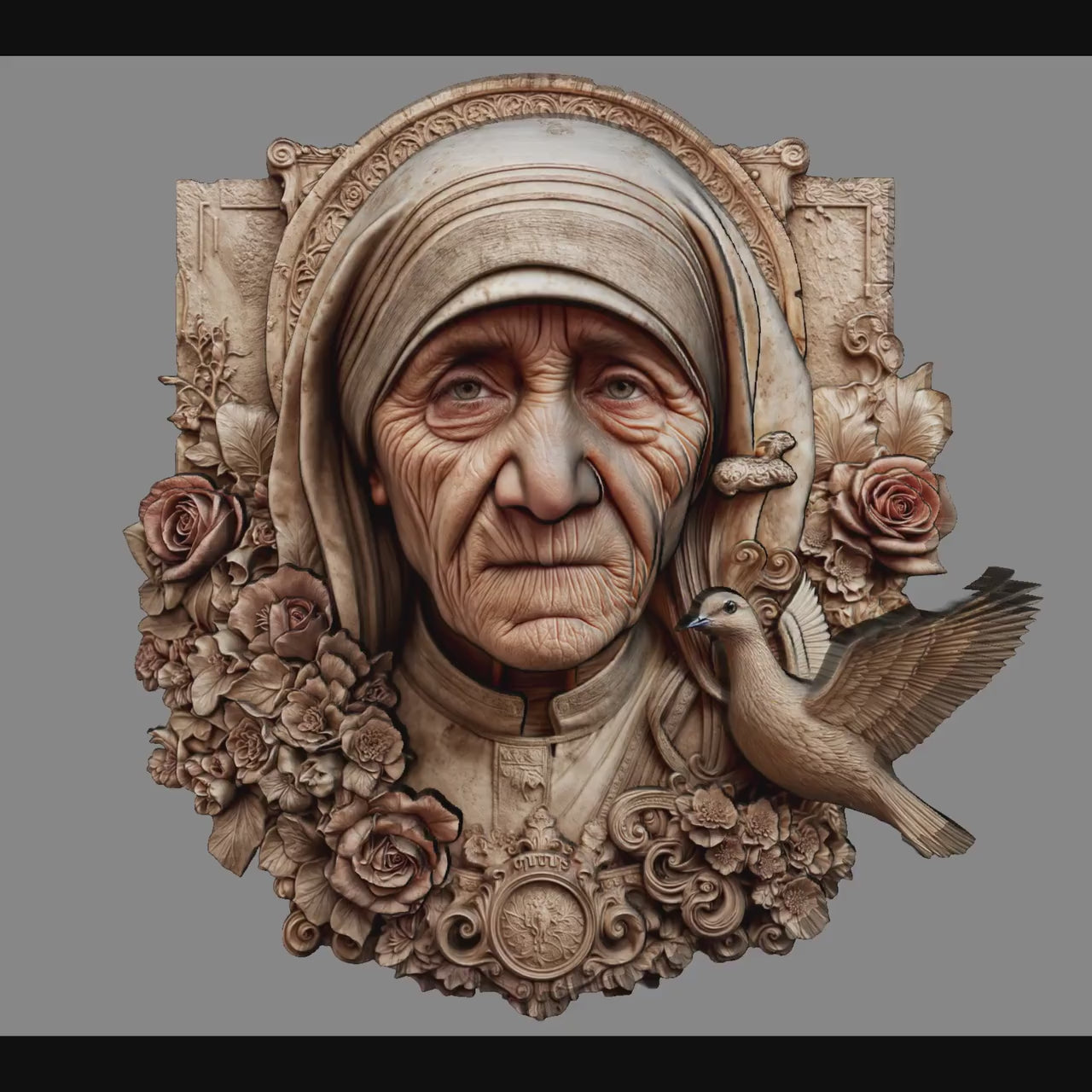 Mother Teresa 3D Relief Model: CNC, Laser, Print STL File (Digital Download)