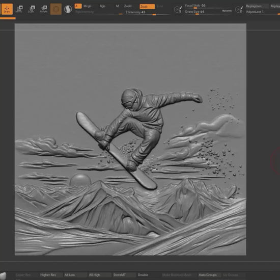 Snowboarder STL 3D Model | Winter Sports Mountain Wall Art | CNC & 3D Print | Digital Download