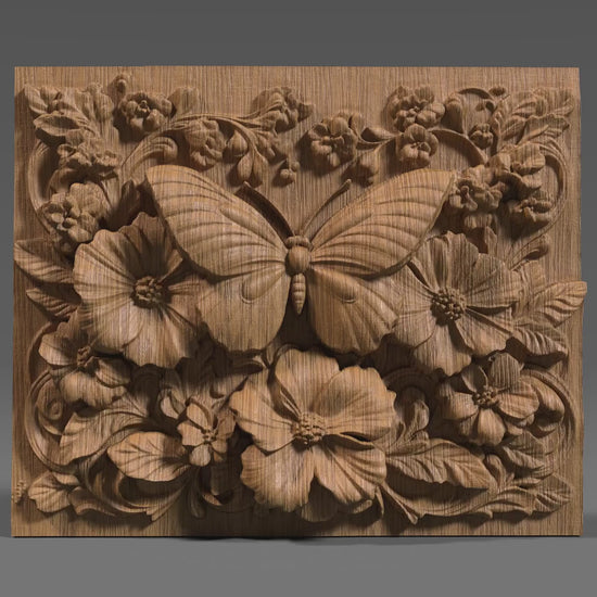 Butterfly Floral Relief STL: CNC Router, Laser Engraving, 3D Print (Digital Download)