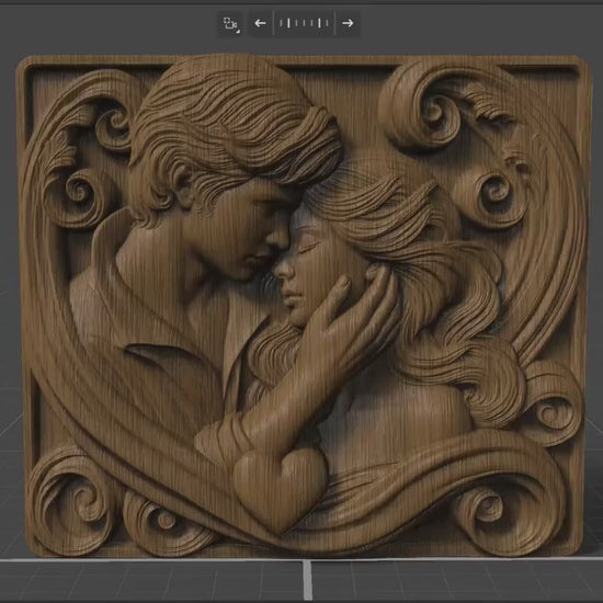 Romantic Couple 3D Relief Model: CNC Carving & 3D Printing (STL File)