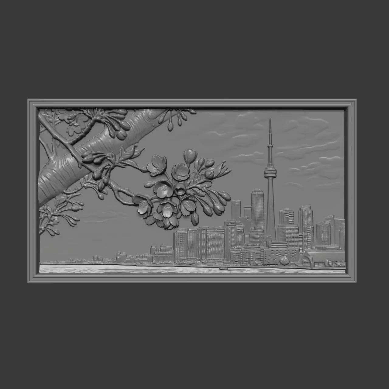 Toronto Skyline Cherry Blossom 3D STL Relief Model | Spring Cityscape Wall Art (Digital Download)