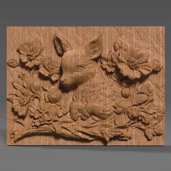 Deer with Flowers 3D Relief Model: CNC, Laser, Resin (STL File)