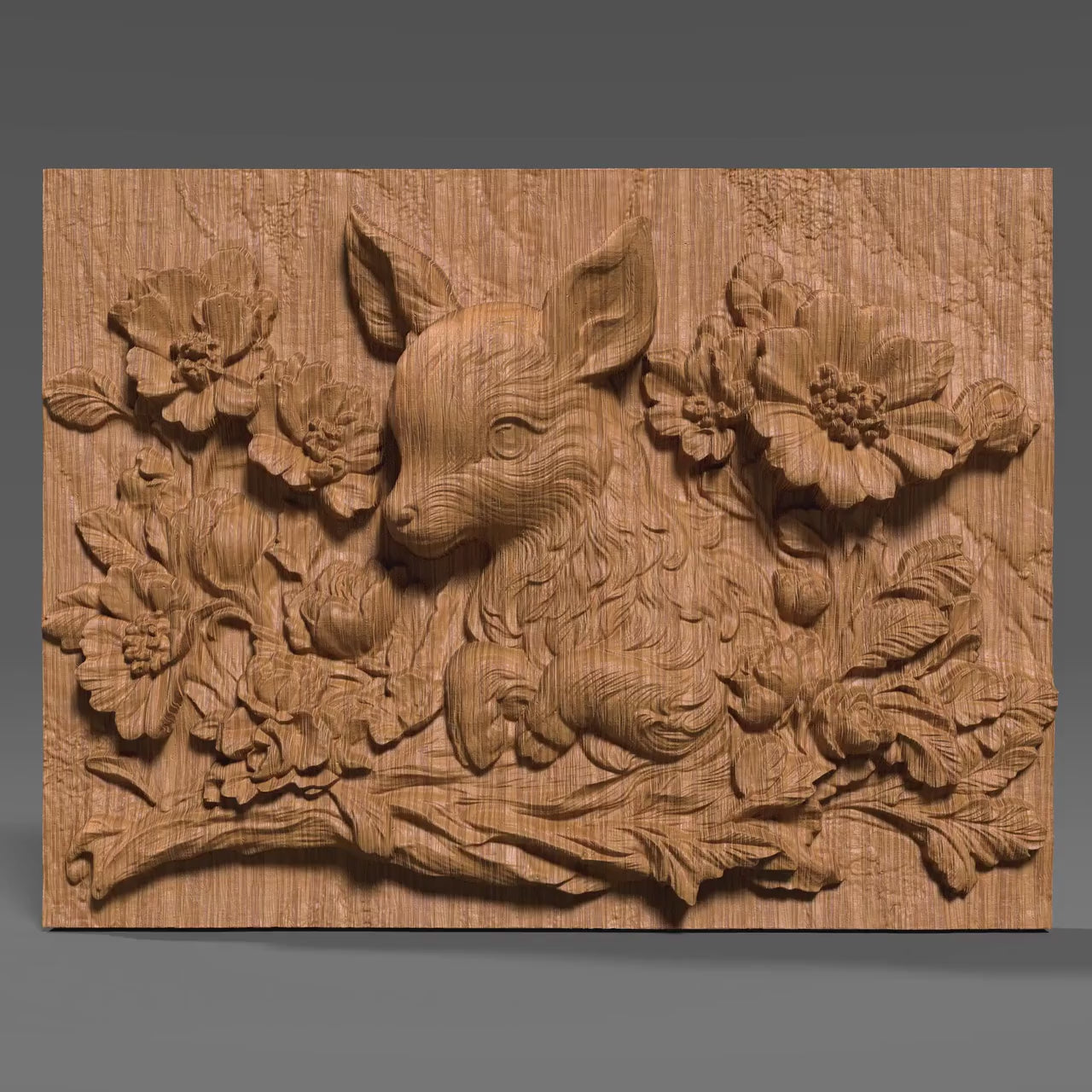 Deer with Flowers 3D Relief Model: CNC, Laser, Resin (STL File)