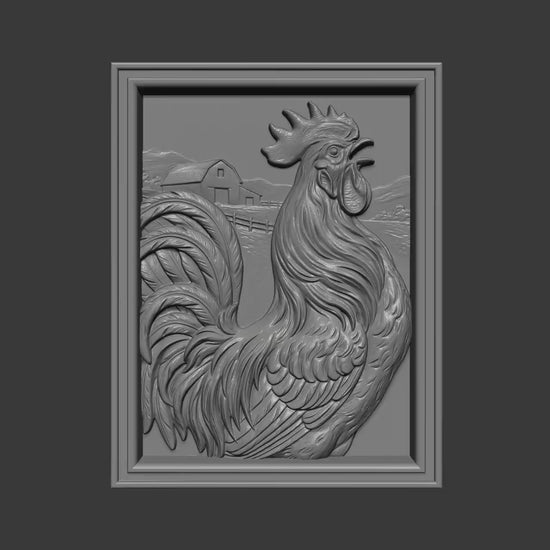 Rooster Farm Bas Relief STL | Rustic Country Wall Art | CNC & 3D Print | Digital Download