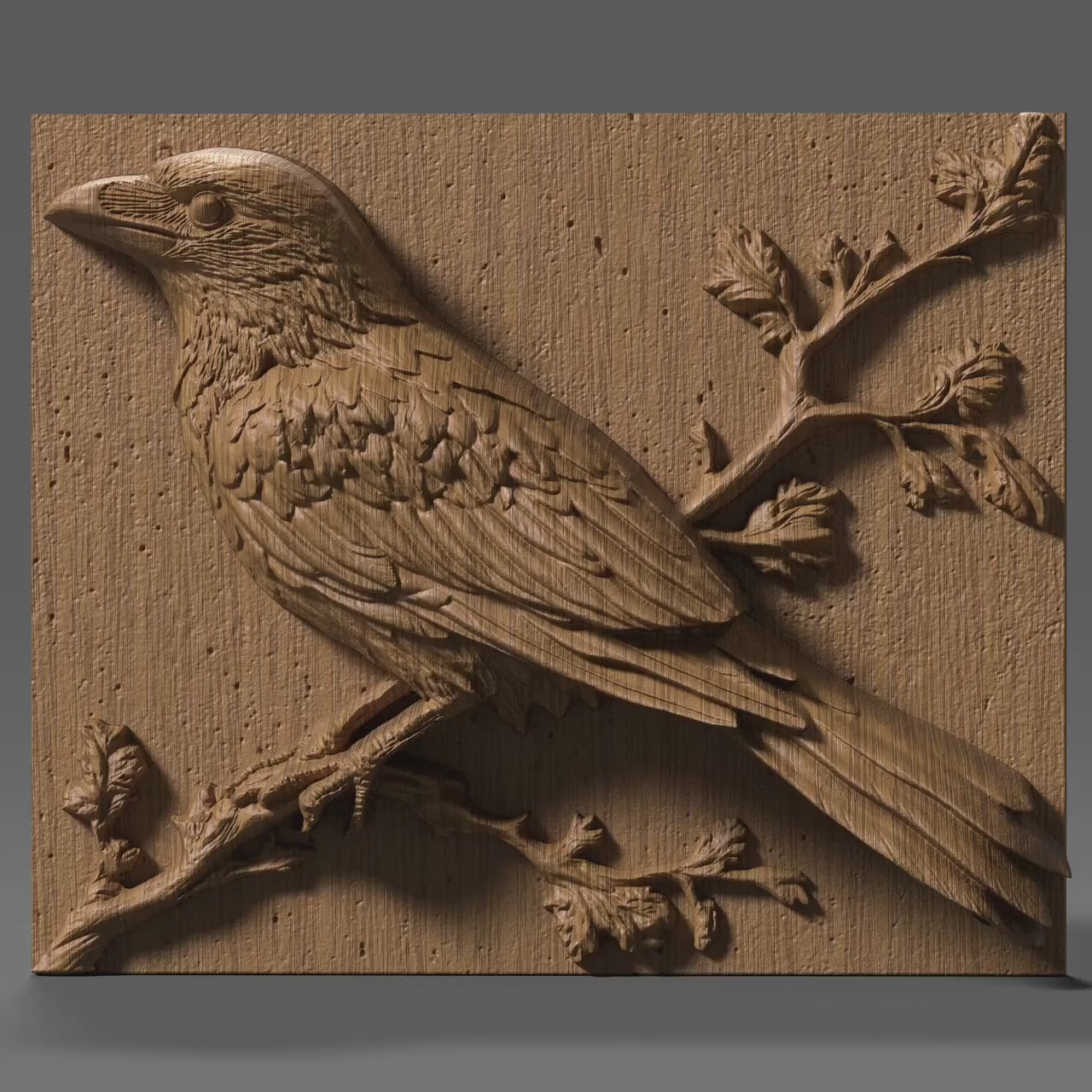 Crow Wood Carving: 3D Raven Relief for CNC, Laser Engraving (Digital Download)