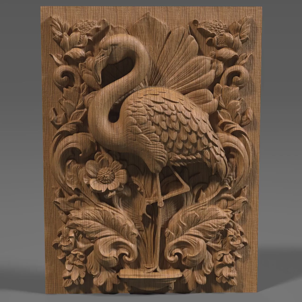 Flamingo 3D Relief: Tropical Bird CNC Carving (STL File)
