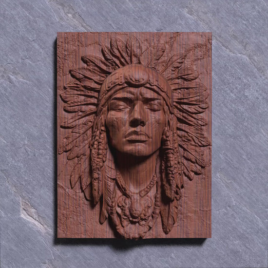 Indigenous Man Bust Relief STL File: 3D CNC Panel (Digital Download)