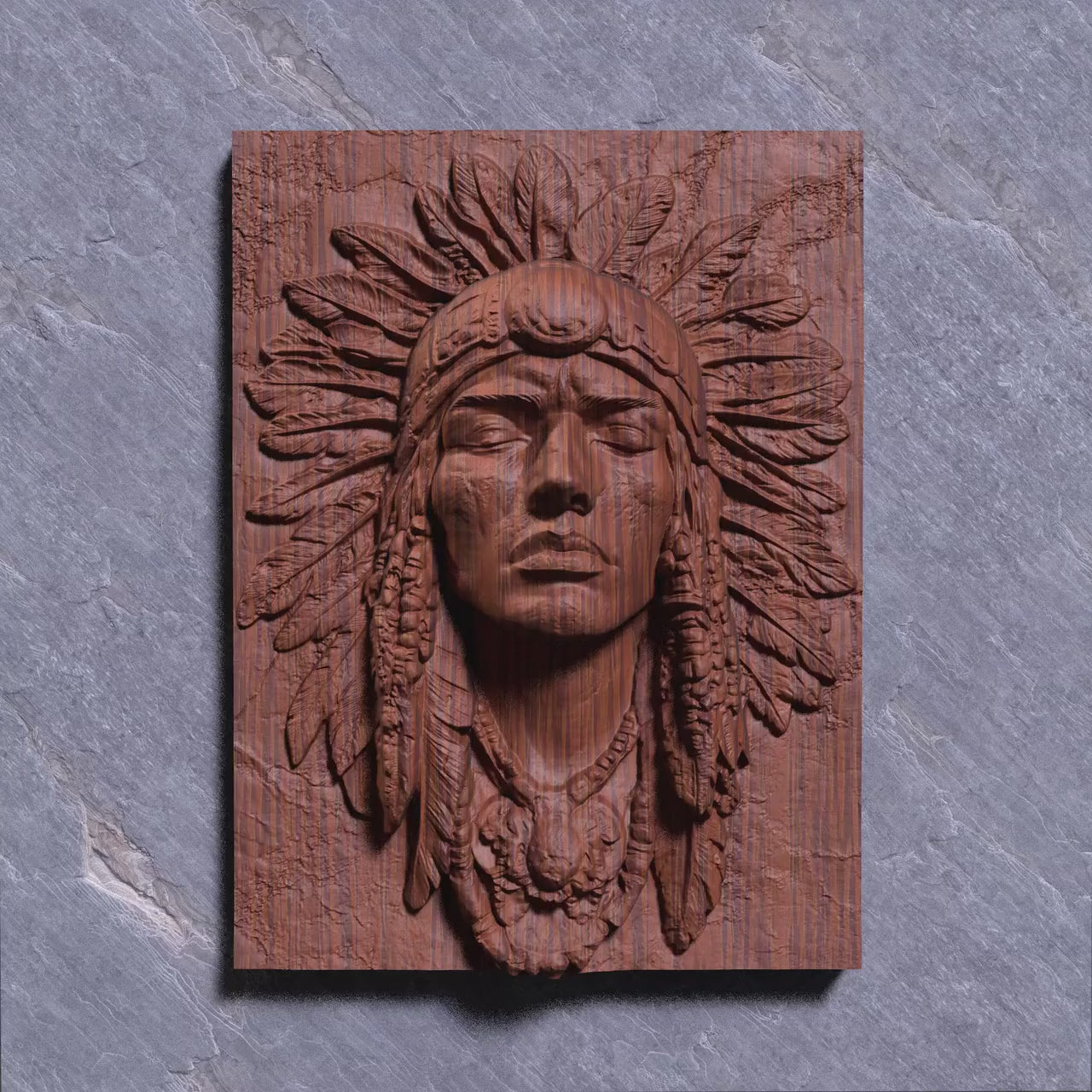 Indigenous Man Bust Relief STL File: 3D CNC Panel (Digital Download)