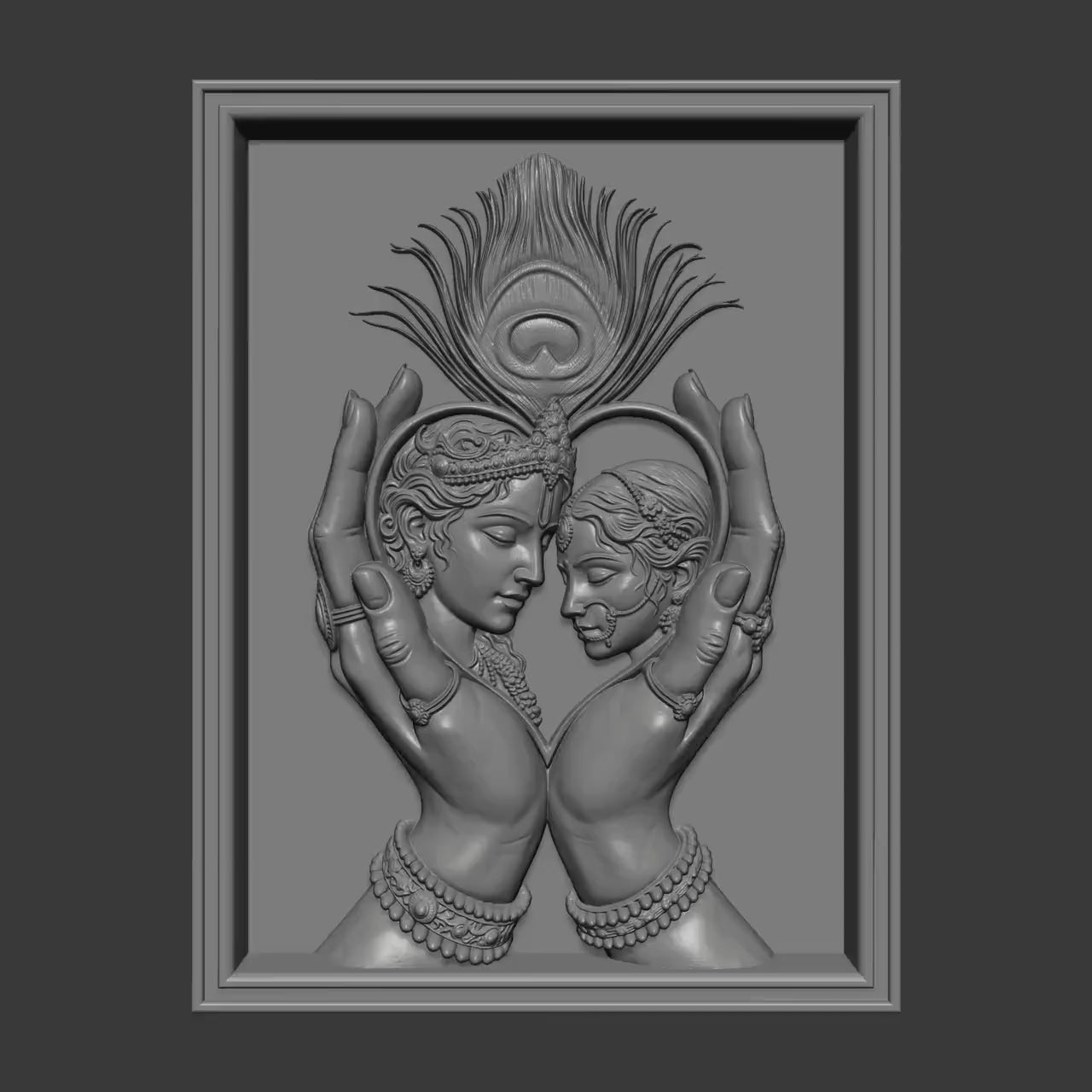 Radha Krishna Love 3D Relief STL Model | Spiritual Wall Art (Digital Download)