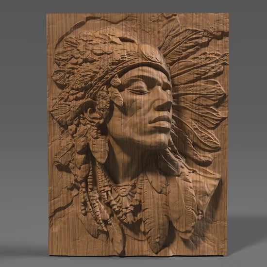 Indigenous Man Bust Relief STL File: 3D CNC Panel (Digital Download)