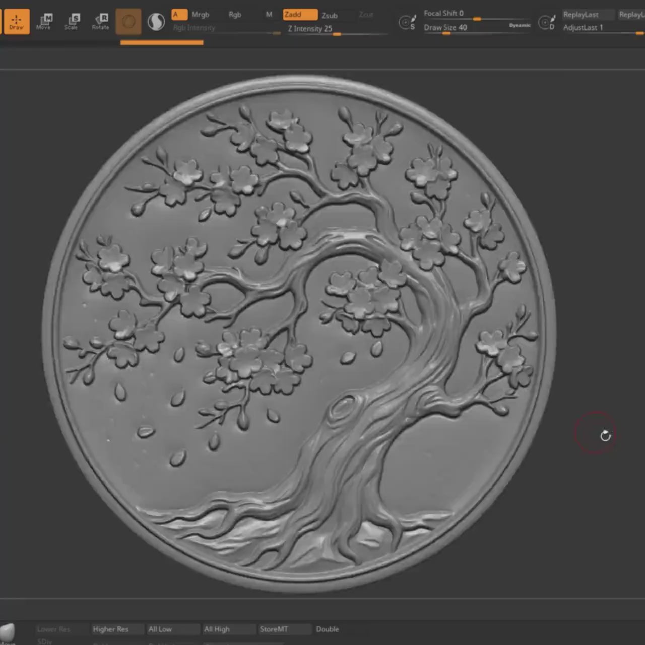 Cherry Blossom Tree Bas Relief | Round Floral Wall Art, CNC, 3D Print (Digital Download)