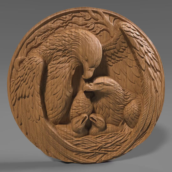 Eagle Family 3D Relief Model: CNC Carving, Laser Engraving (Digital Download)