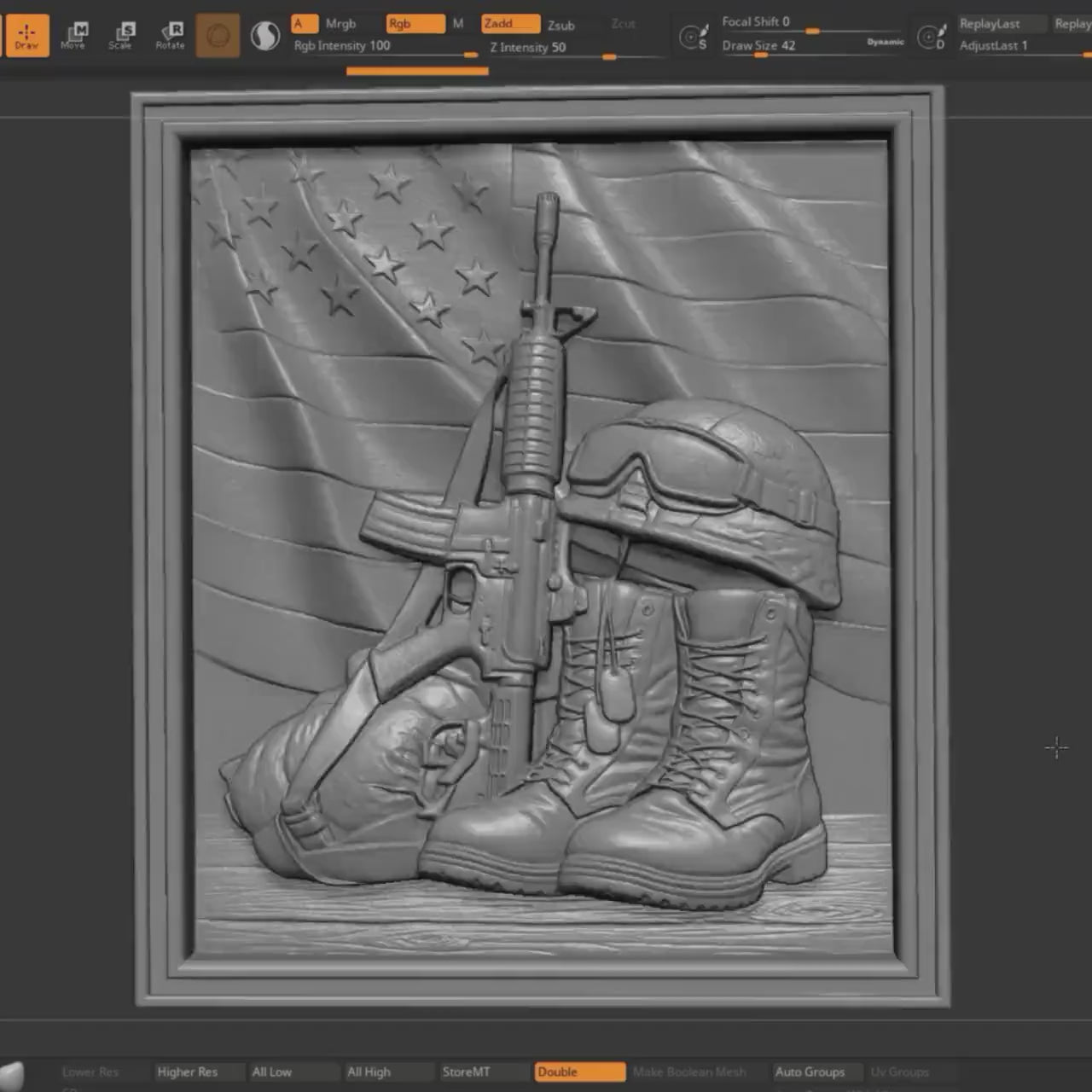 US Army Boots Rifle 3D Model | America 250 Patriotic Wall Art (Digital Download)
