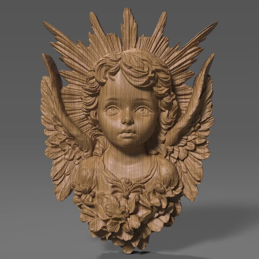 3D Cherub Angel Relief: CNC Ready STL File (Digital Download