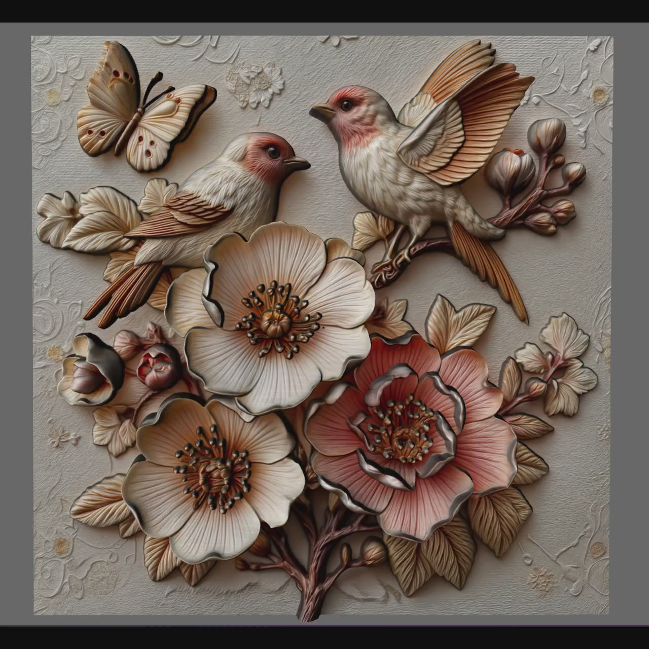 Cherry Blossom Birds 3D Relief STL File: Floral CNC Carving (Digital Download)