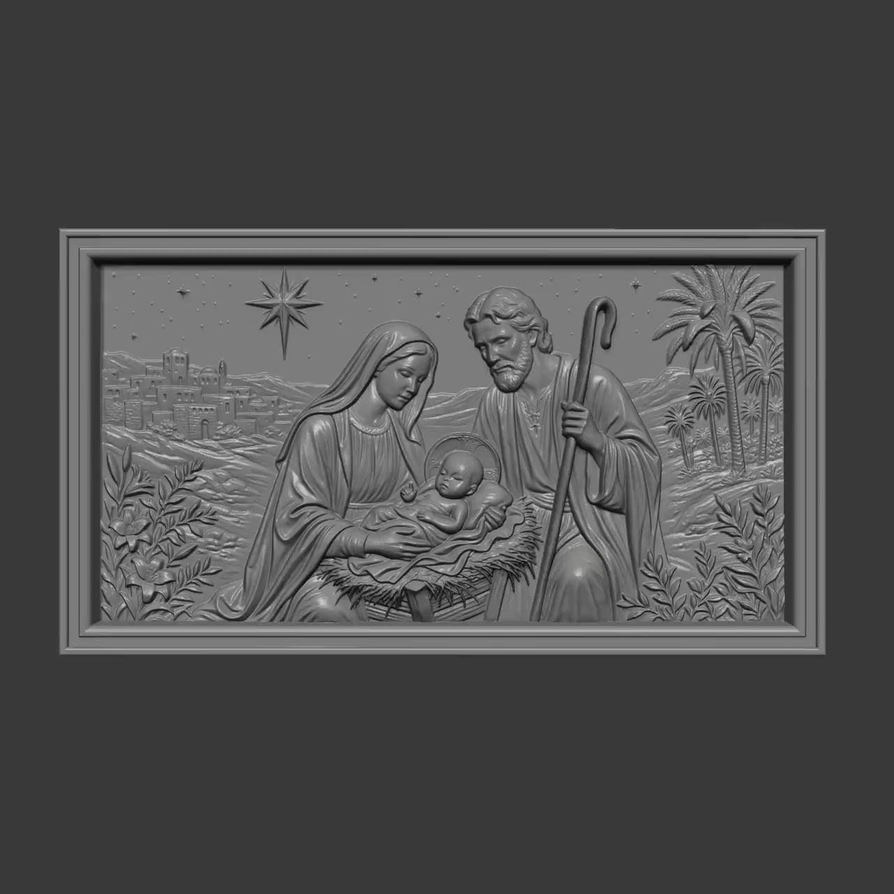 Nativity Scene 3D STL Model | Jesus Birth Relief Art (Digital Download)