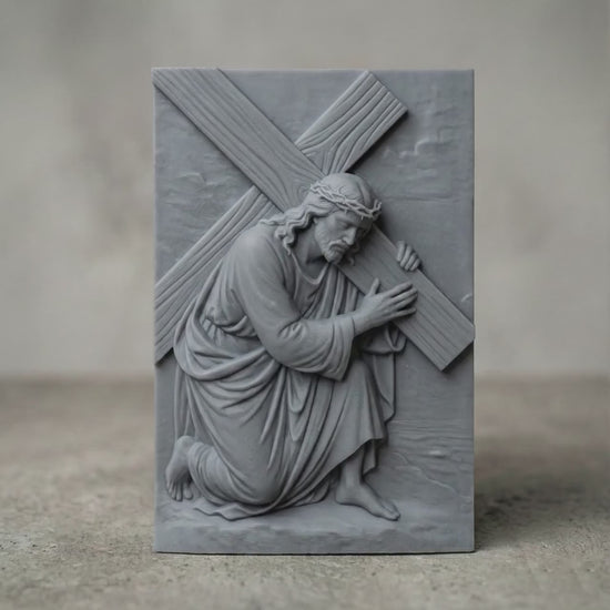 3D Print Jesus Carrying Cross Resin Wall Sculpture, Christian Gift