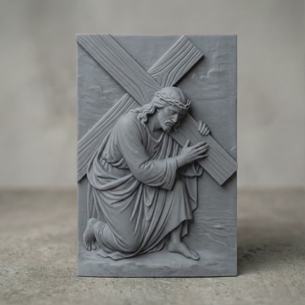 3D Print Jesus Carrying Cross Resin Wall Sculpture, Christian Gift