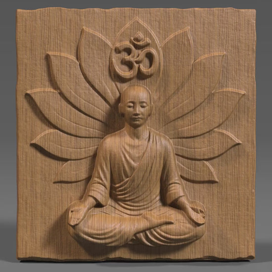 Meditating Buddha Wood Carving: Lotus & Om Symbol, CNC Relief (Digital Download