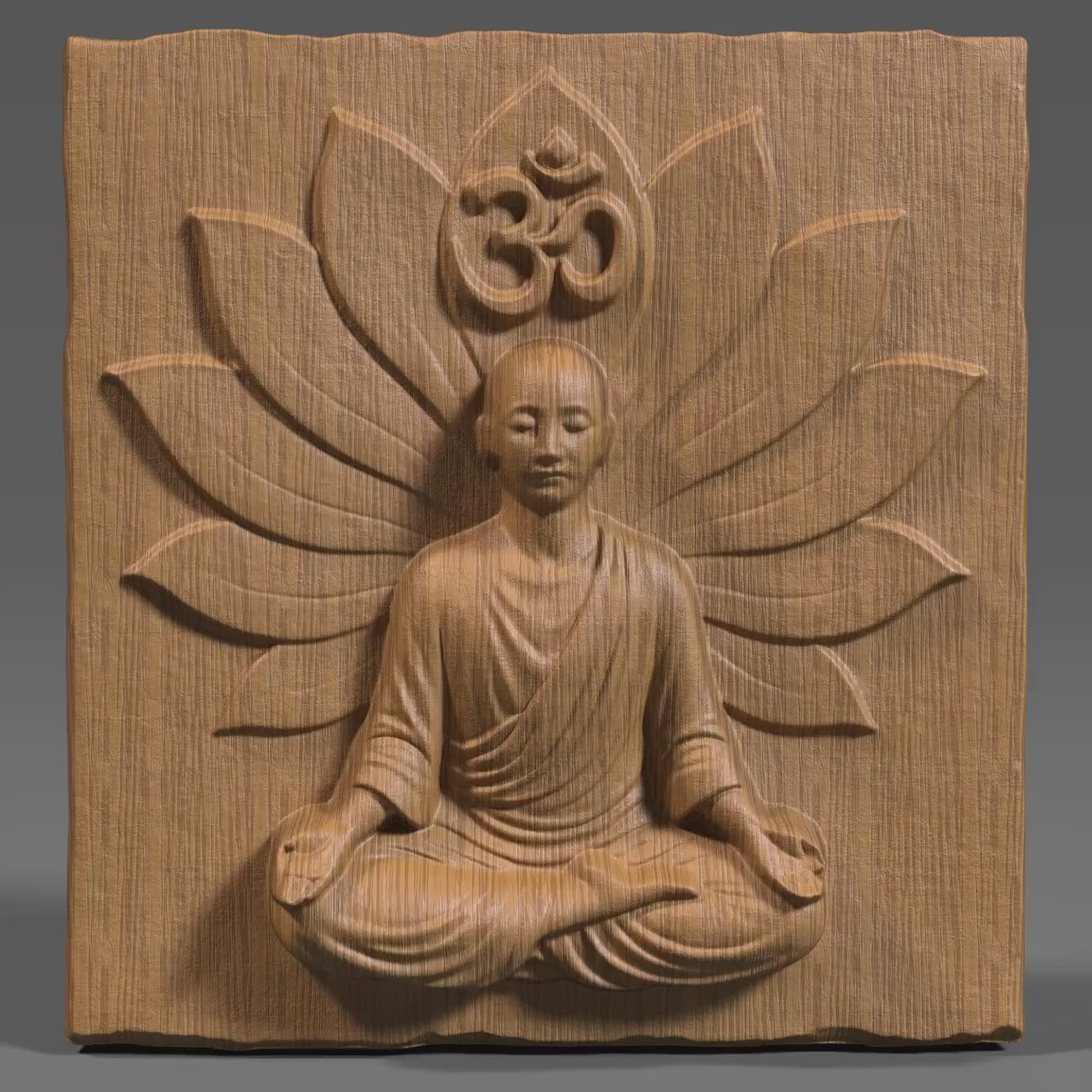 Meditating Buddha Wood Carving: Lotus & Om Symbol, CNC Relief (Digital Download