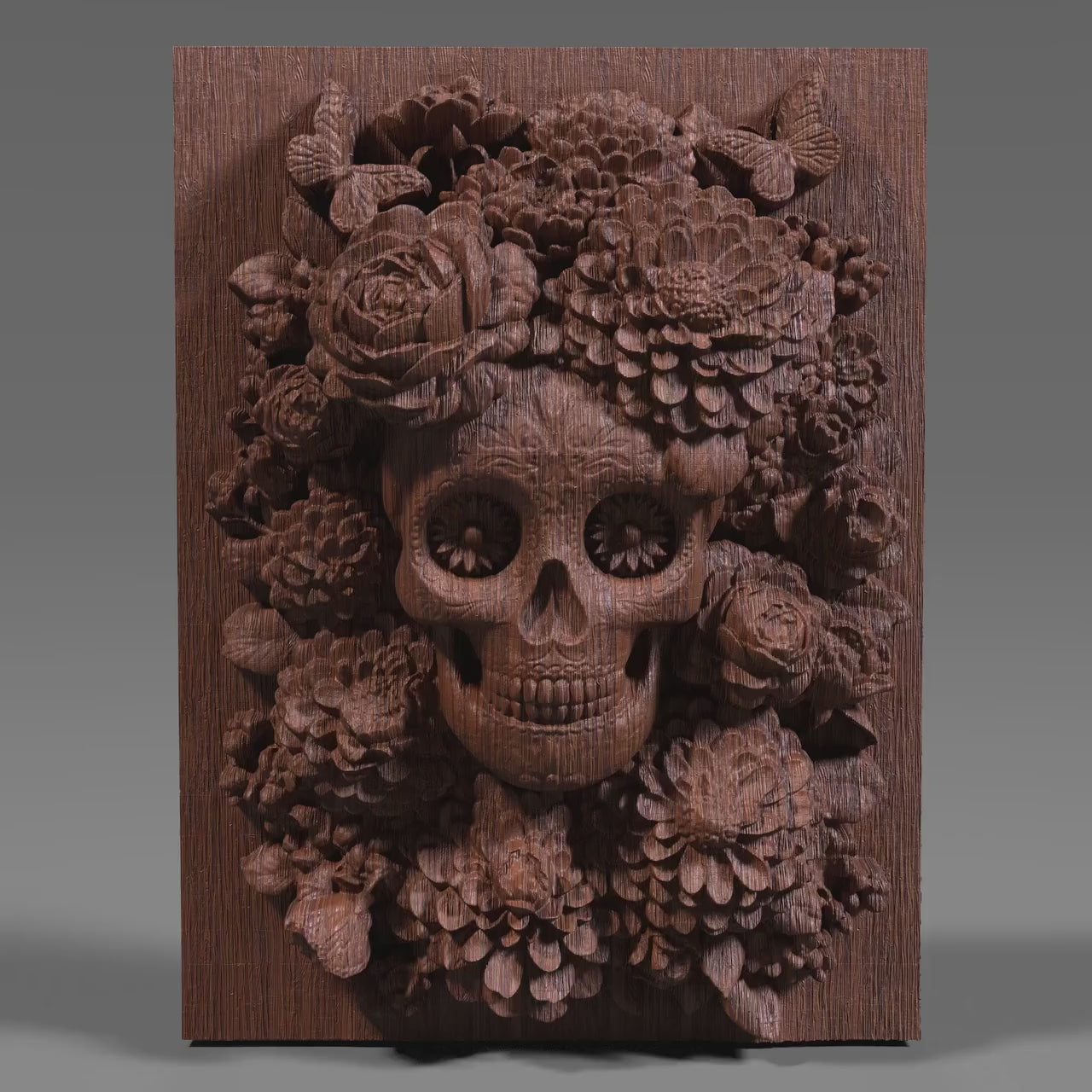 Sugar Skull Floral Relief STL File: Día de los Muertos CNC Art (Digital Download)