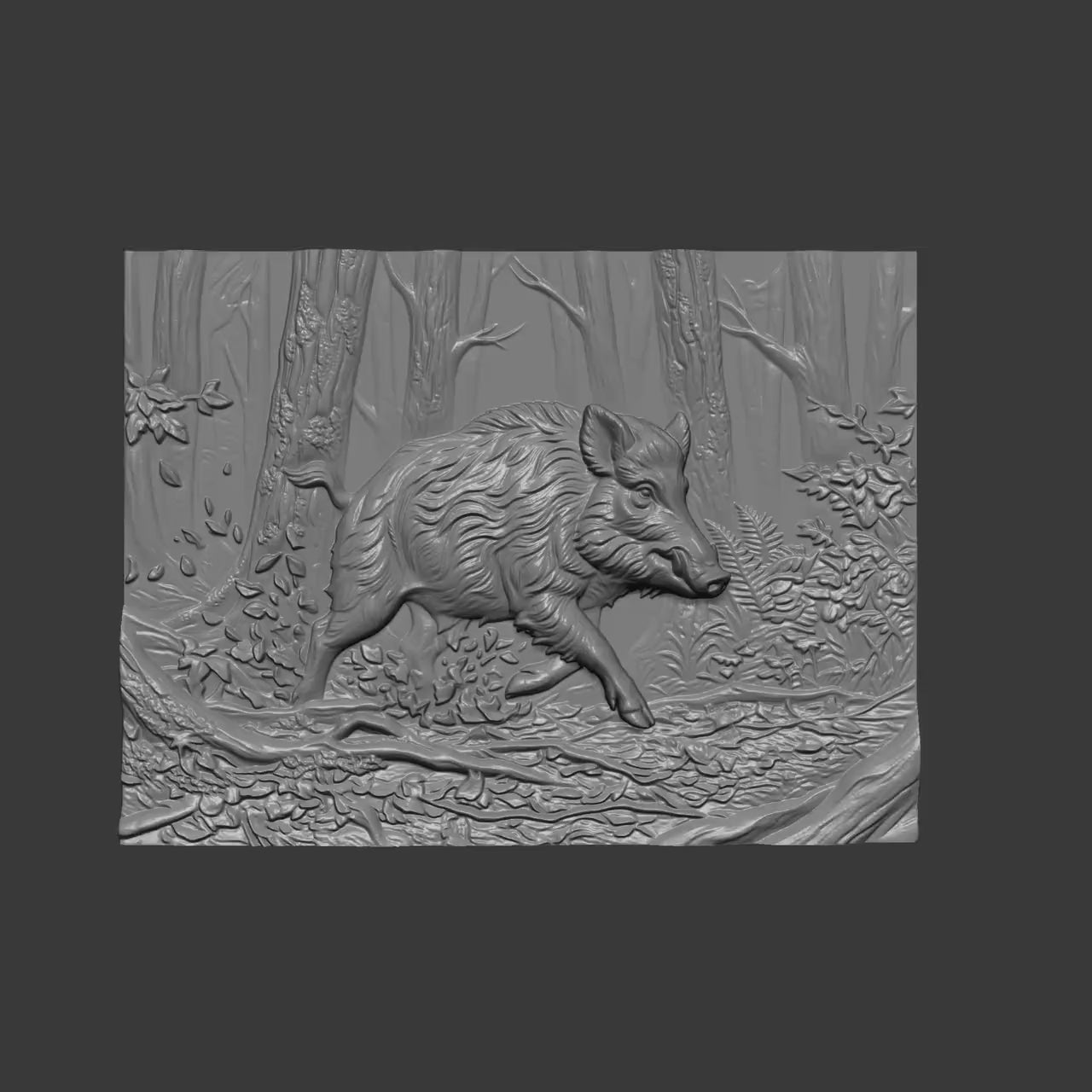 Wild Boar Forest Scene 3D STL Model | Rustic Hunting Wall Art (Digital Download)