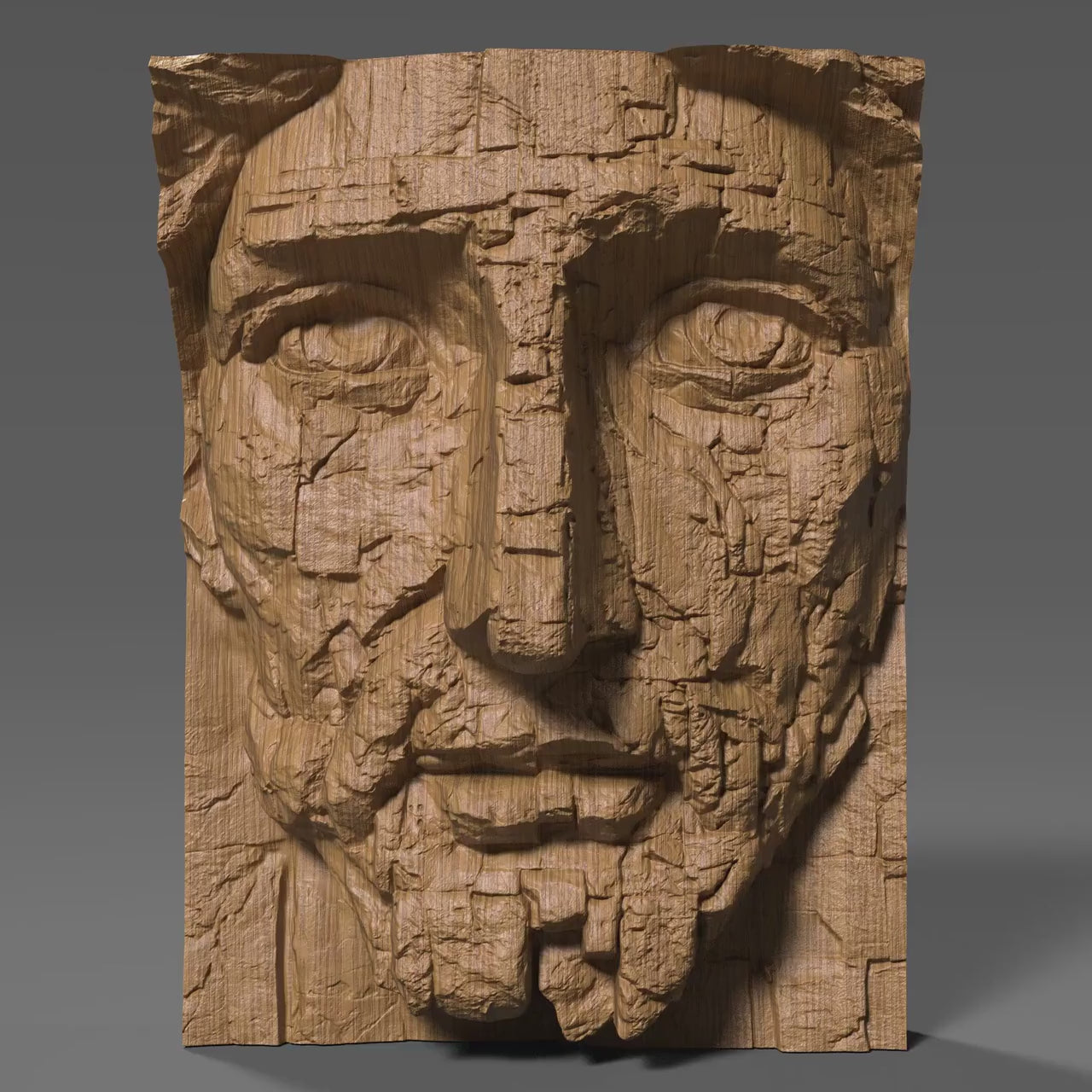 Jesus Face Relief: Rustic Wood Carving STL (Digital Download)