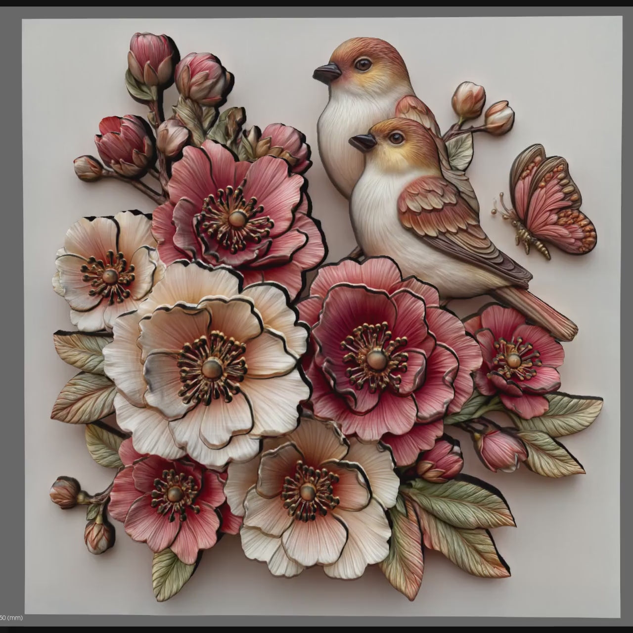 Cherry Blossom Birds 3D STL File: Floral CNC Carving (Digital Download)