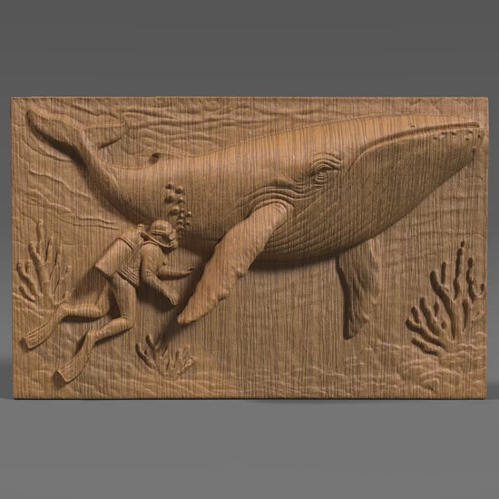 Whale & Diver 3D Relief Model: CNC, Laser, 3D Print (STL File)