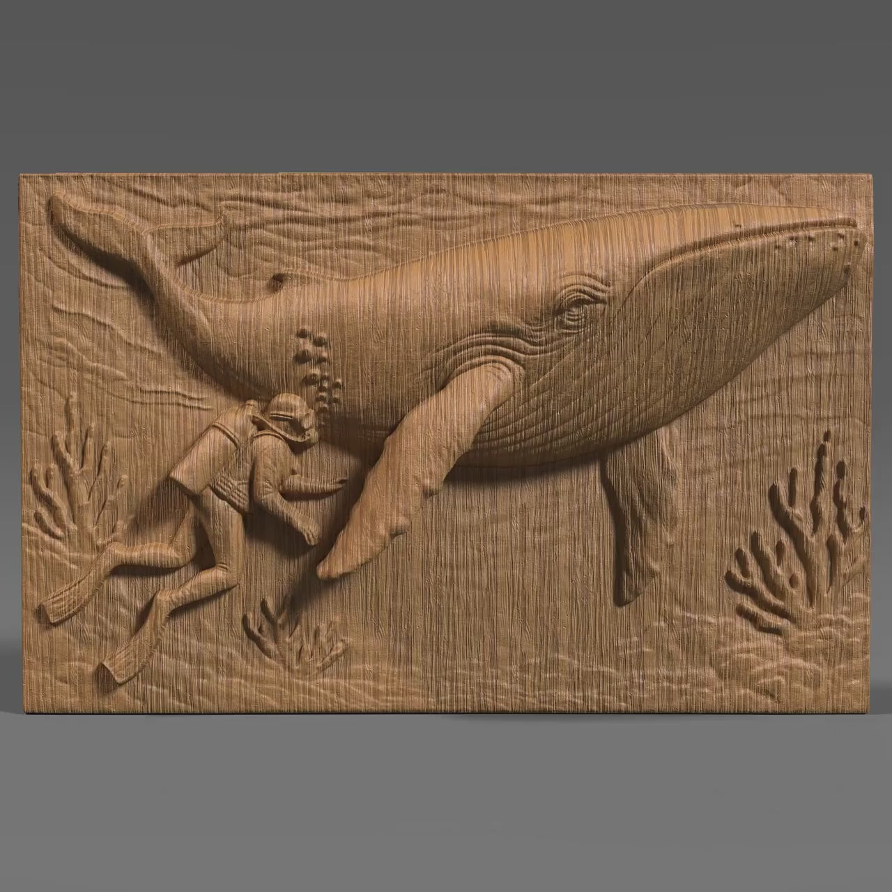 Whale & Diver 3D Relief Model: CNC, Laser, 3D Print (STL File)