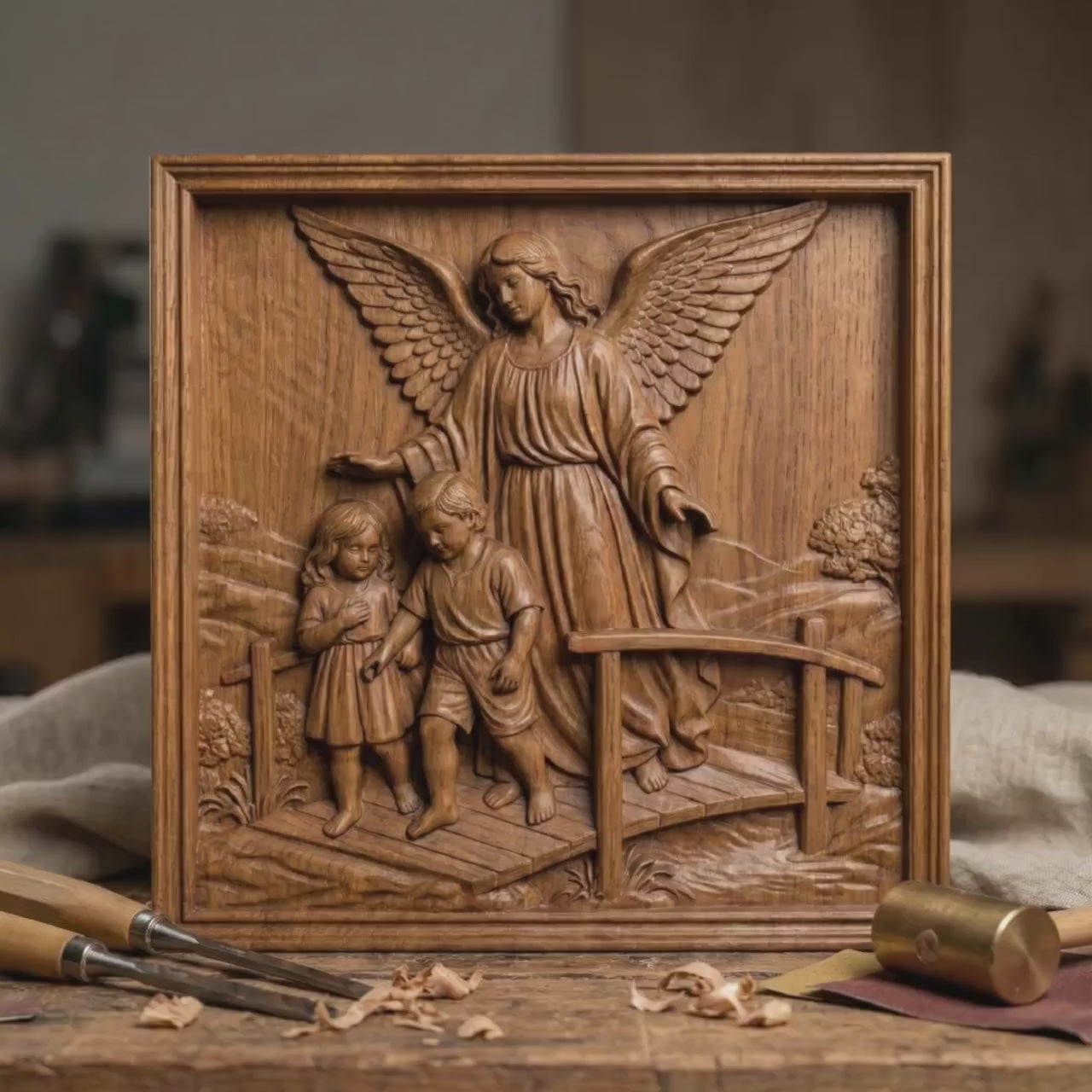 Guardian Angel with Children 3D Relief Model | CNC Carving, 3D Print (Digital Download)