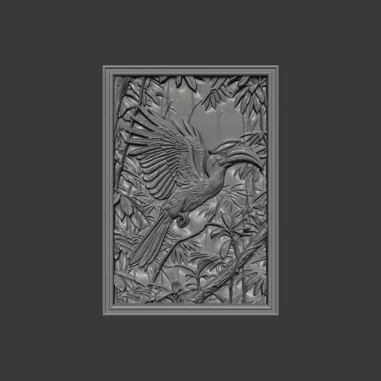 Hornbill Bird 3D Relief Model | Tropical Jungle Wall Art (Digital Download)