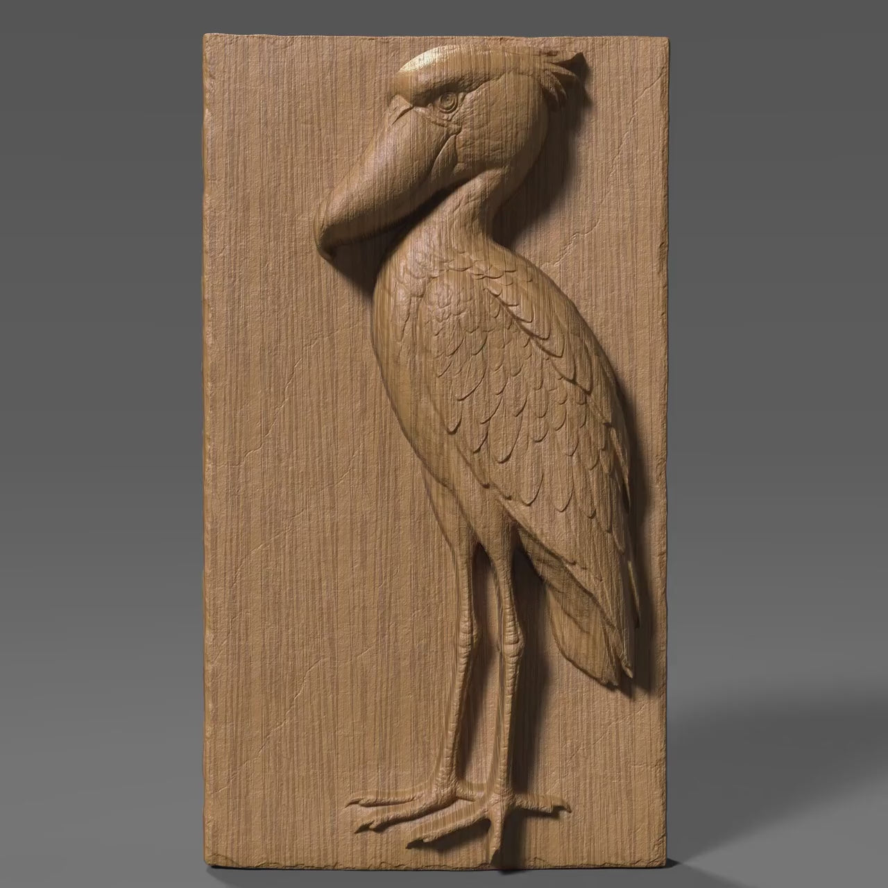 Shoebill Stork Wood Carving: 3D Relief CNC/Laser Art (Digital Download STL File)